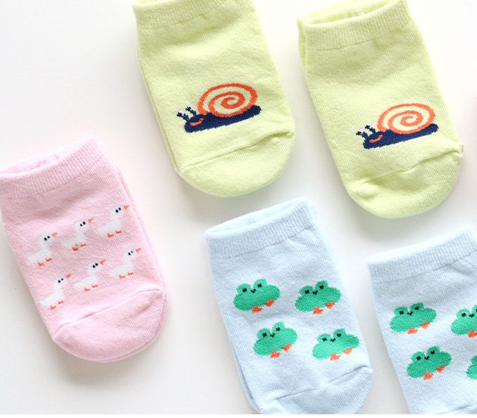 韓國 Kokacharm - 兒童短襪/襪子三入組-河邊樂園-藍X粉X黃綠