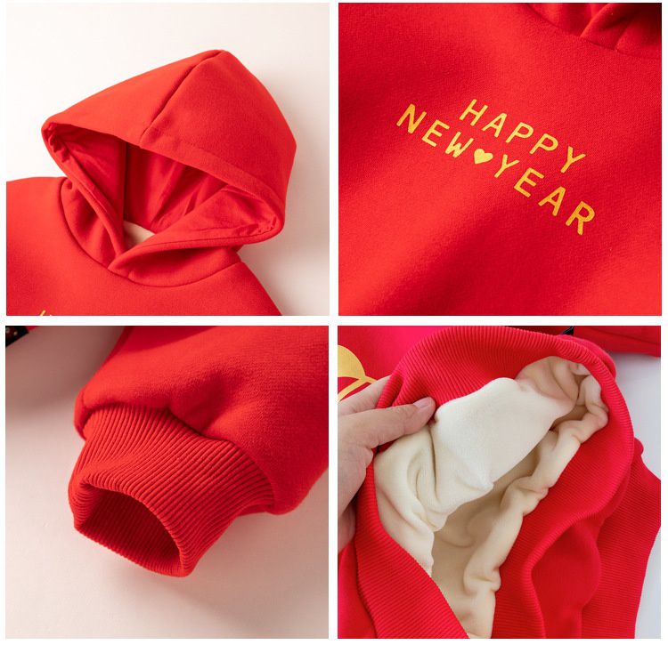 加絨喜氣洋洋連帽大學T-小惡魔福字