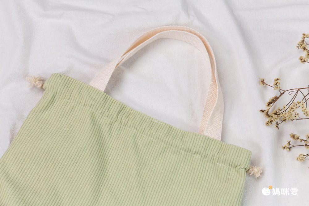 燈芯絨手提束口小布包-灰色 (31x19x10cm)