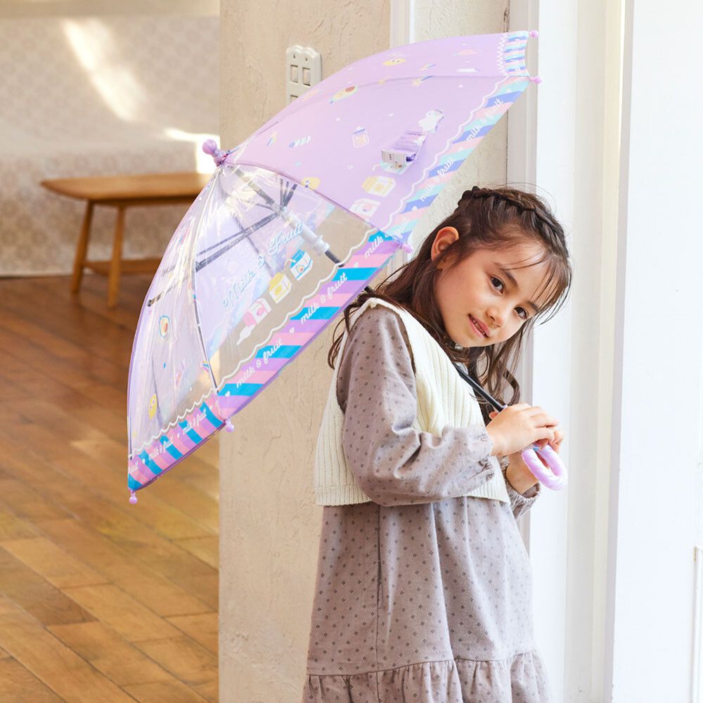 日本中谷 - 透明窗設計兒童雨傘/直傘-牛奶盒-粉紫 (45cm(身高105-115cm))