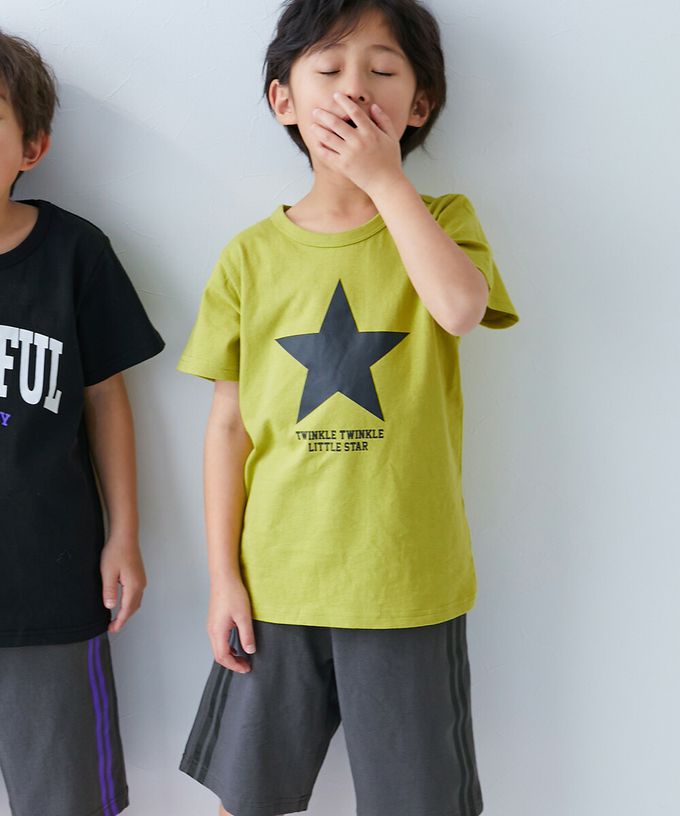 日本 devirock - 100%棉 短袖家居服/睡衣套裝-小熊領巾-綠灰系