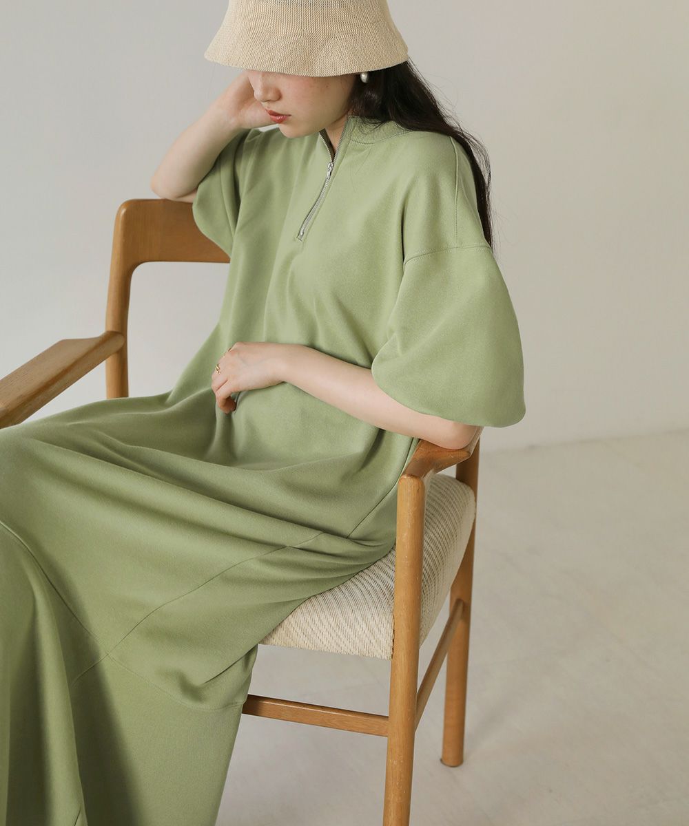 日本 Bou Jeloud - 休閒拉鍊亨利領泡泡袖洋裝-灰