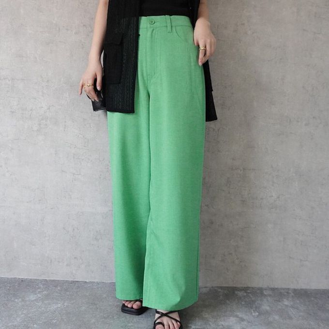 日本女裝代購 - 接觸涼感 腳長效果抗皺休閒寬褲-淺米