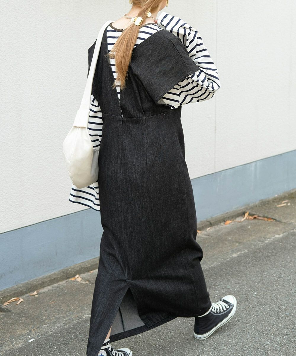 日本 Bab - 知性V領設計綁帶背心裙-深可可