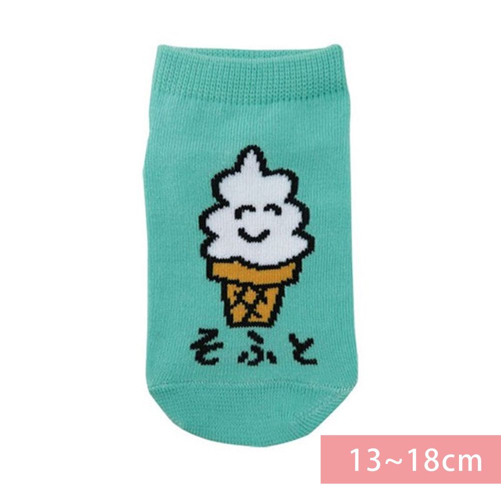 日本 OKUTANI - 童趣日文插畫短襪-霜淇淋-綠 (13-18cm(3-6y))