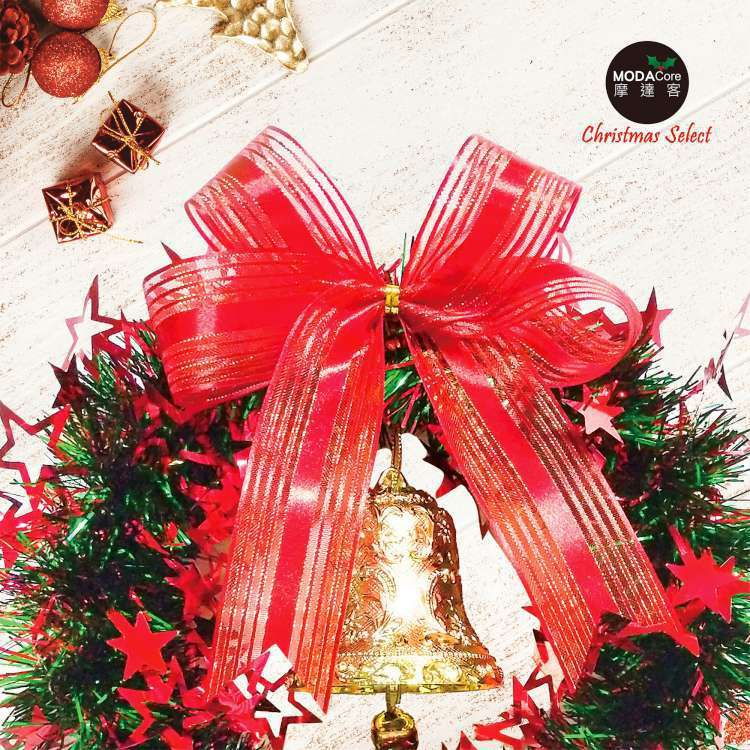MODACore 摩達客 - 耶誕-10吋紅綠系簍空星星金蔥花圈(輕巧免組裝)佈置聖誕禮物