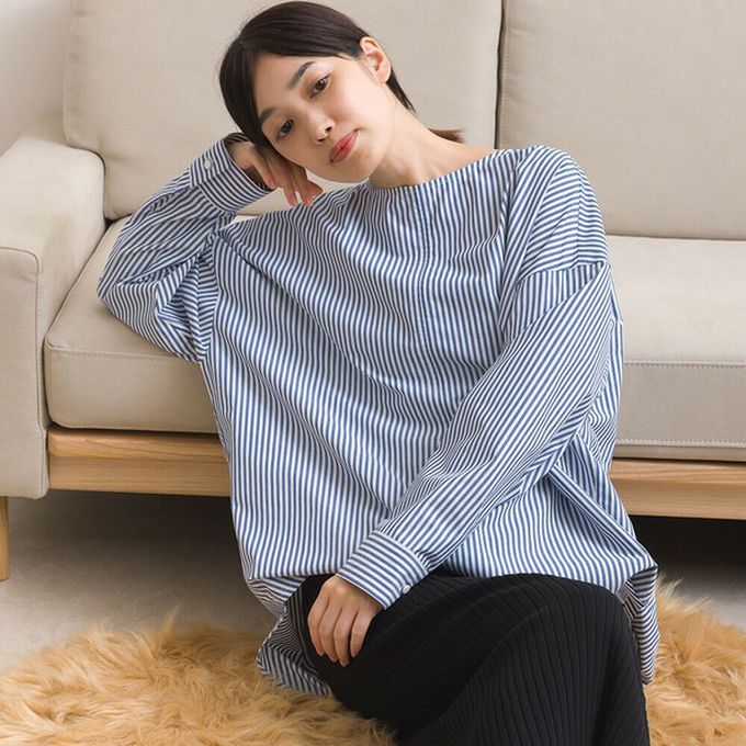 日本 OMNES - 圓弧優雅前短後長修身船領上衣-白