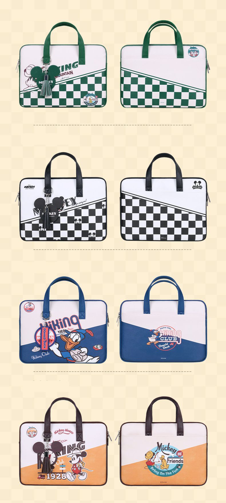 迪士尼手提電腦包-格紋+米奇-黑+白