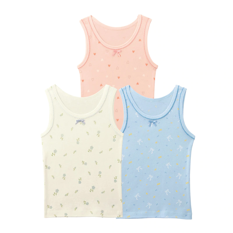 日本千趣會 - GITA 超值內衣三件組 (無袖)-碎花x條紋x羽毛-粉綠杏