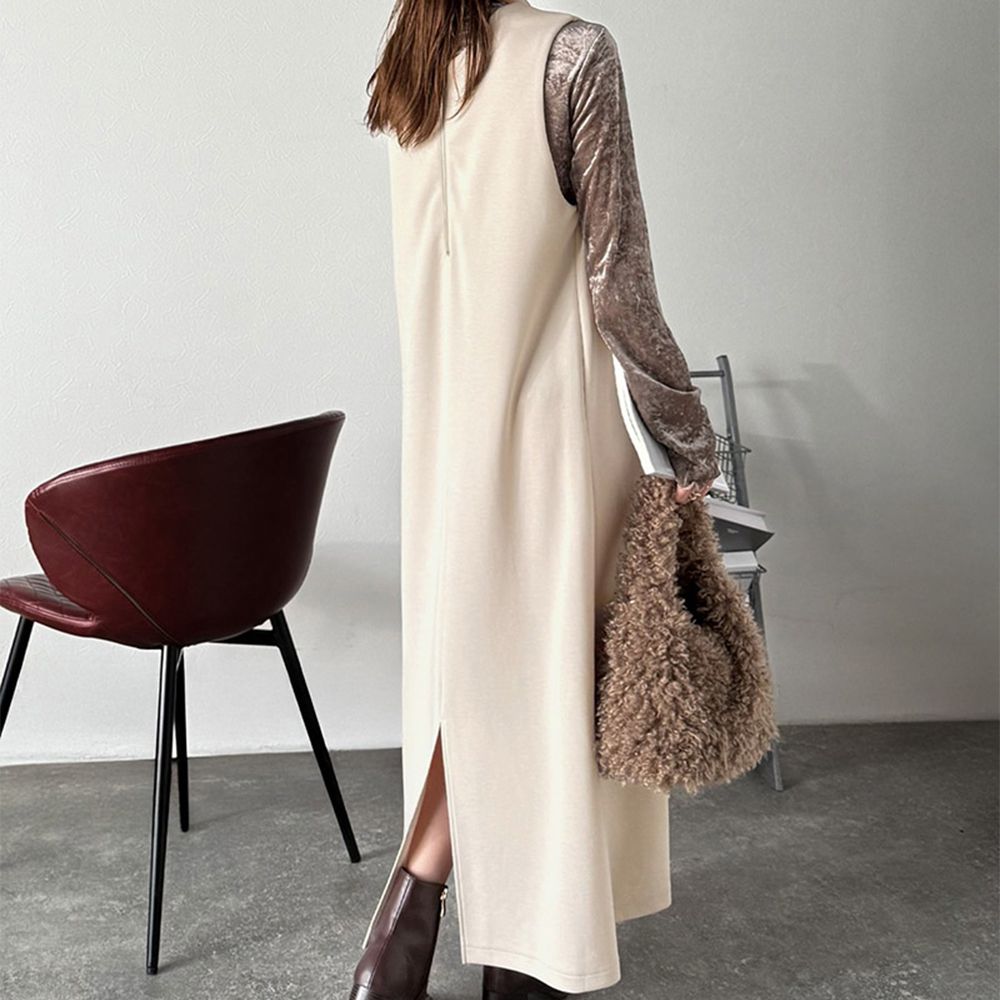 前後2way率性拉鍊時尚背心裙-淺杏