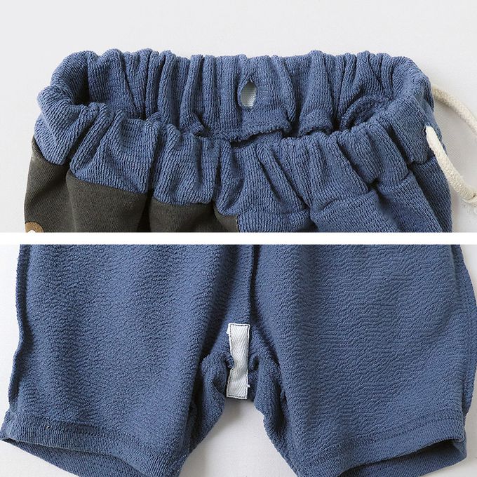 日本 ZOOLAND - 天竺棉海洋動物反摺格紋短褲-灰