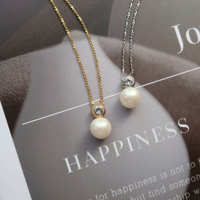 日本 Melody Accessory - 日本製 葫蘆形寶石珍珠疊搭項鍊-銀