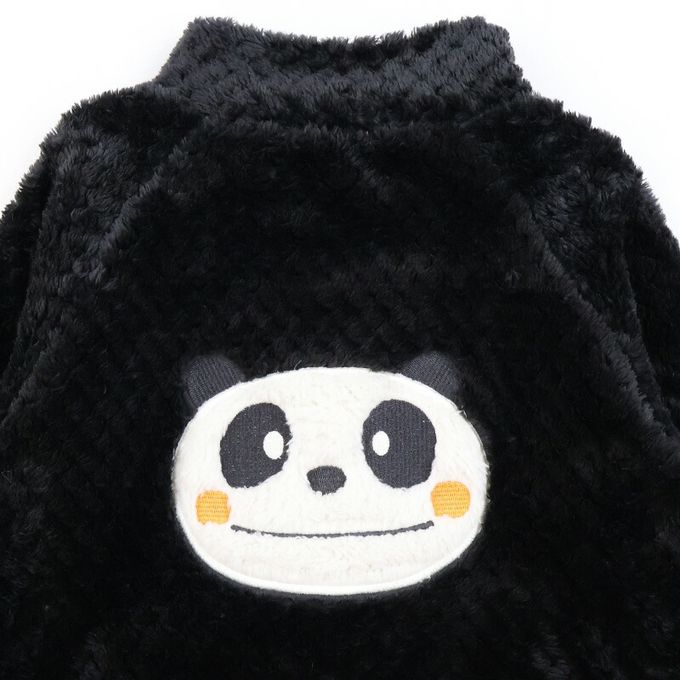 日本 ZOOLAND - 泰迪熊毛絨可愛動物臉休閒外套-貓熊-黑