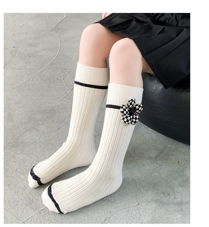 JB clothes - 兒童襪子ML22-539格子小花-黑色