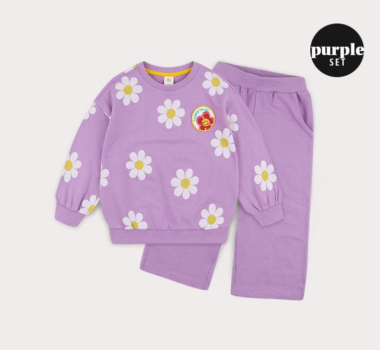 韓國 HEJMINI - 彩色花花圓領套裝-紫