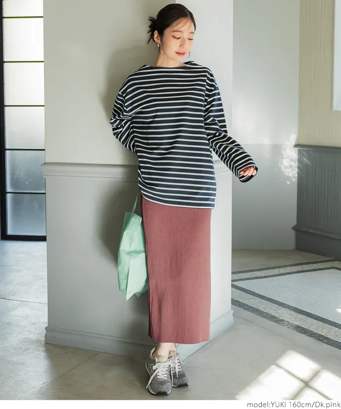 日本 COCA - 四季百搭彈性修身長裙-煙燻粉