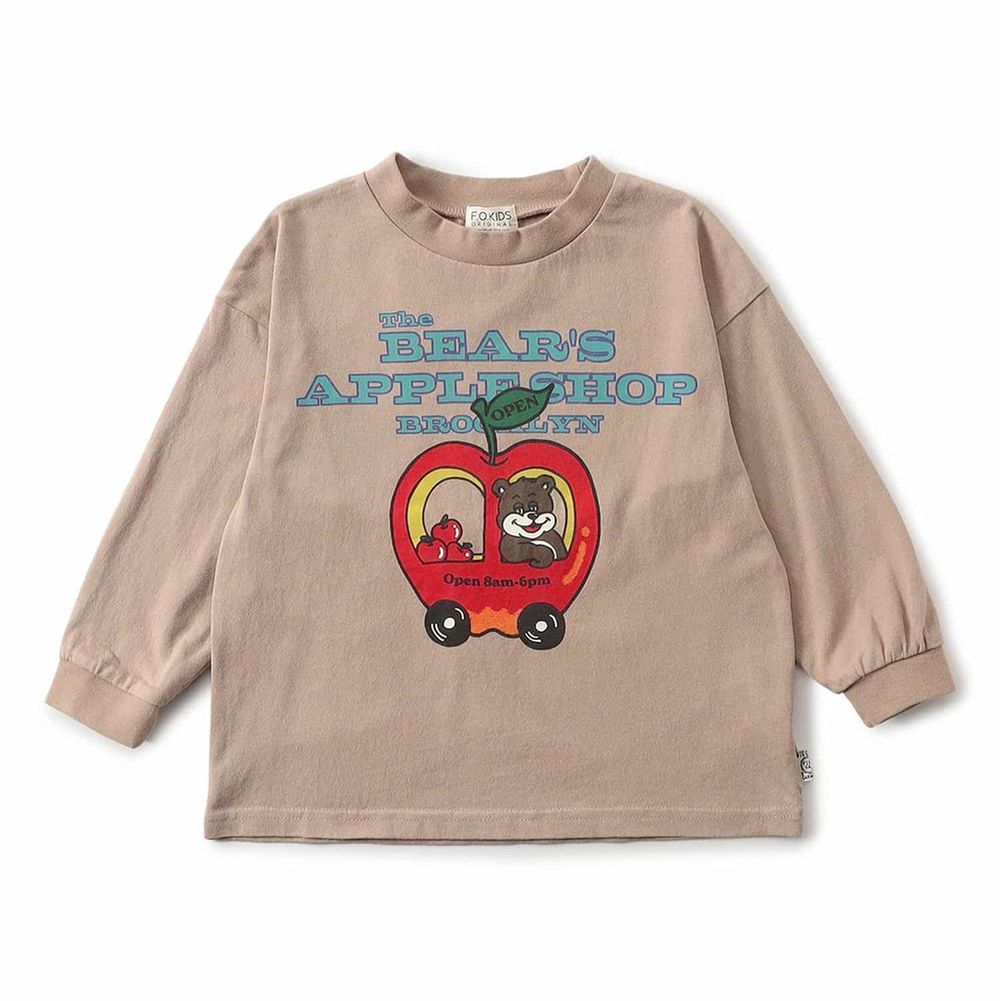 美式復古風寬鬆長袖上衣-蘋果車車-卡其棕