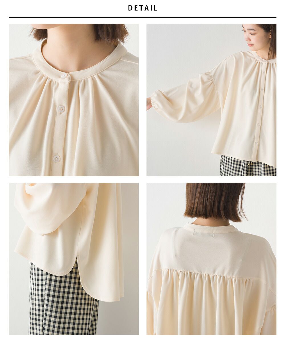 日本 OMNES - 梨地質感細緻雪紡長袖襯衫-黑