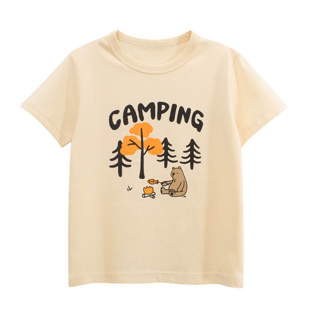 純棉短袖上衣-CAMPING-米杏