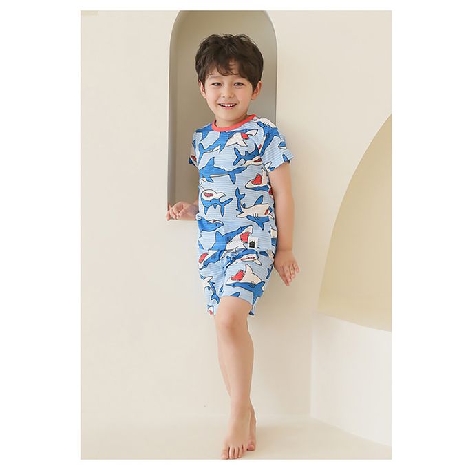 正韓 VOVO - 超優質嬰幼兒/兒童短袖100% 有機純棉家居服/睡衣-海洋鯊魚