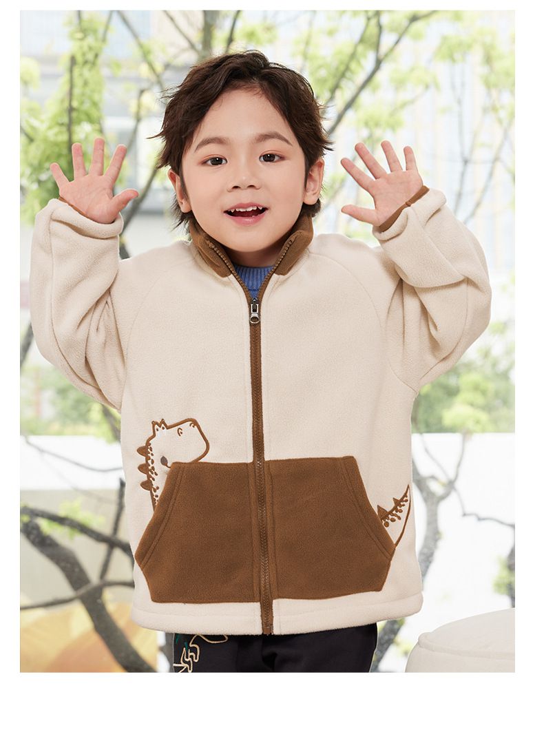 搖粒絨保暖兒童外套-恐龍-藍色