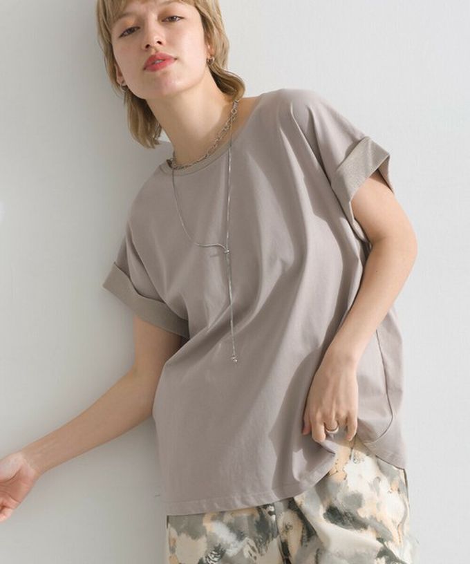 日本 le colis - 光澤滾邊舒適休閒法式袖上衣-卡其棕