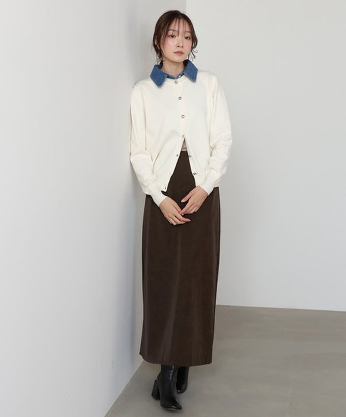 日本 Bab - 牛仔領時尚休閒感針織開襟衫-海軍藍