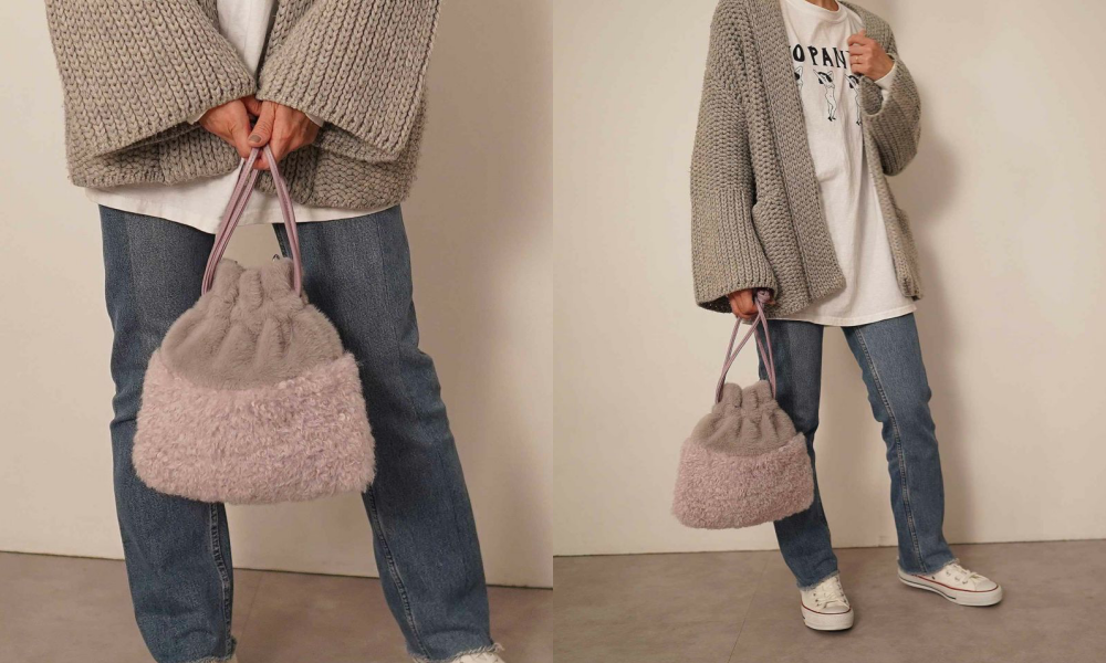 日本 COOCO - SMILEY聯名款 毛絨手提包/托特包(附小包)-芥黃 (W25*H23*D15cm)