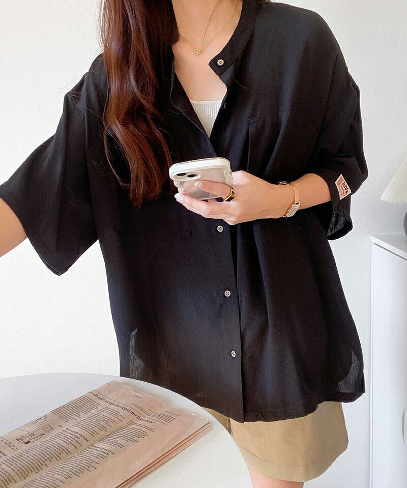 日本 Classical Elf - 楊柳皺縮微透膚短袖襯衫/薄外套-沙杏