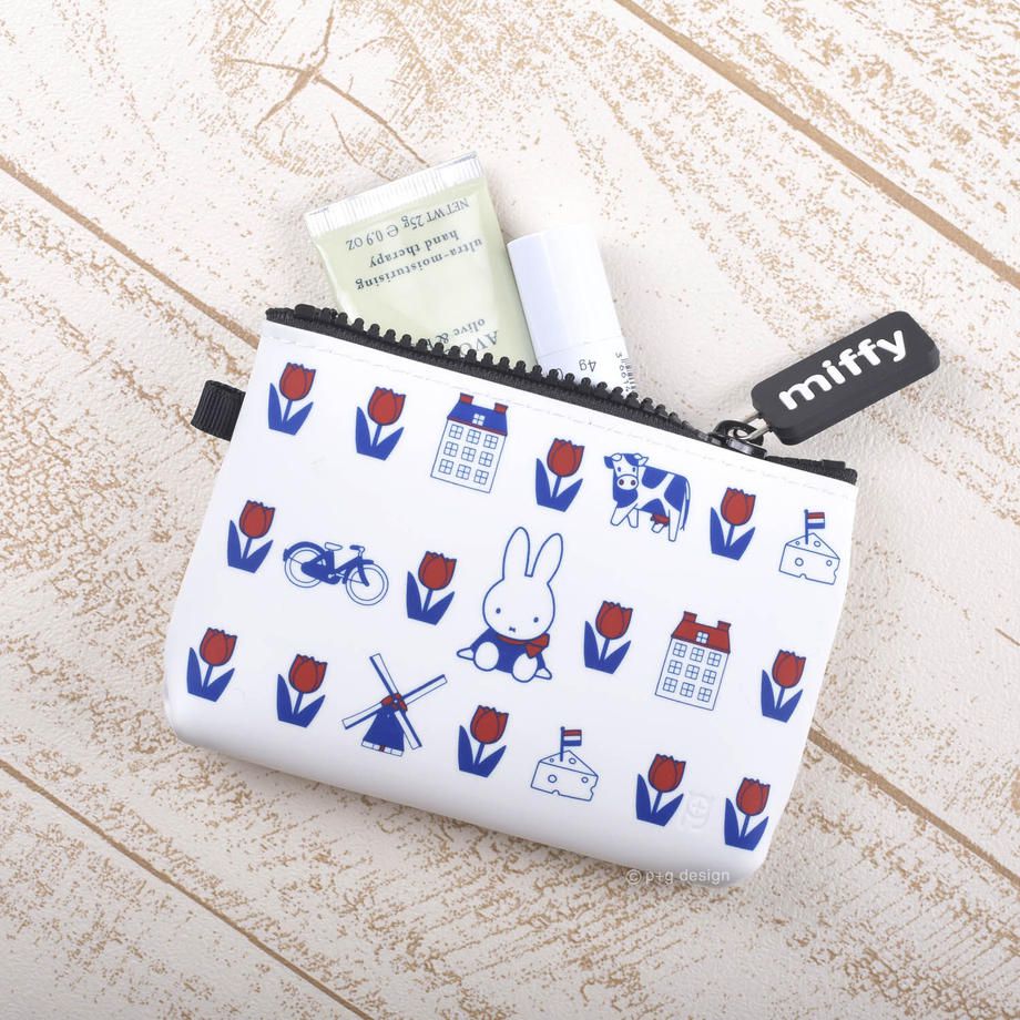 日本P+G design - 矽膠拉鍊收納袋/化妝包/筆袋-米飛臉-黑 (S)