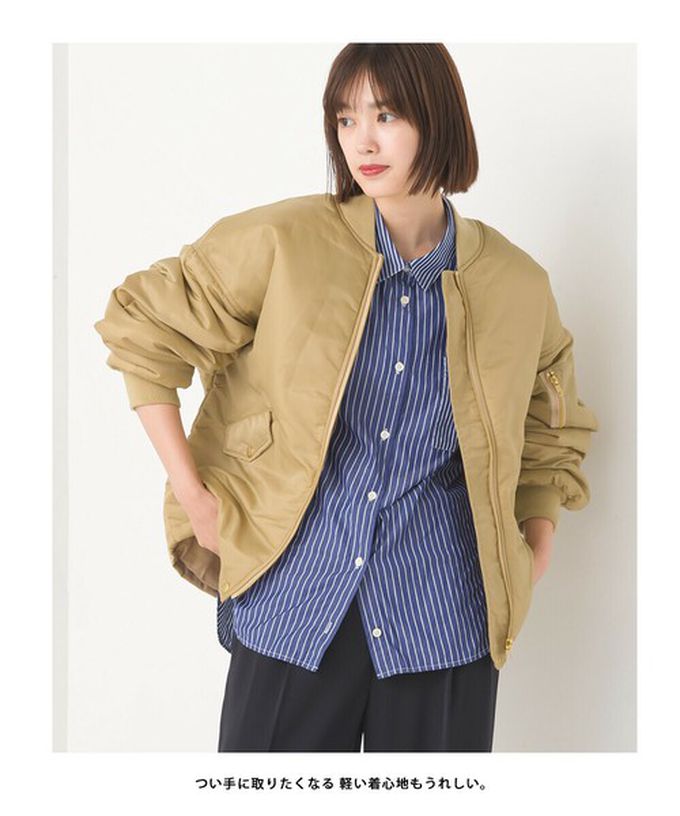 日本 OMNES - 輕量尼龍鋪棉保暖飛行外套-黑