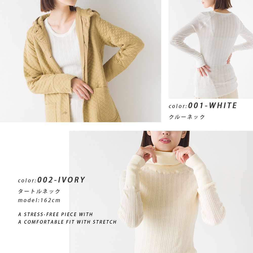 日本 OMNES - [定番]純棉彈性羅紋針織上衣-高領-灰-1250