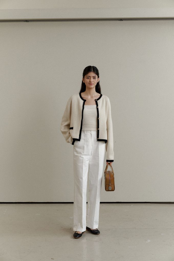 韓國女裝連線 - 百搭無領金釦針織外套-深藍 (FREE)