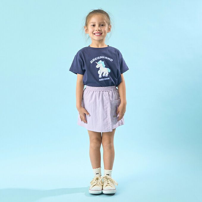 日本 Lycee mine - 純棉百搭印花短袖上衣-獨角獸-海軍藍