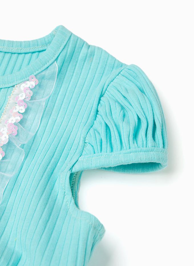 韓國 OZKIZ - (附配飾)公主點綴短袖紗裙洋裝-湖水綠