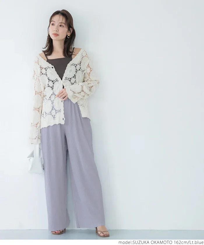 日本 COCA - [可剪裁] 楊柳細褶百搭長褲-淺藍