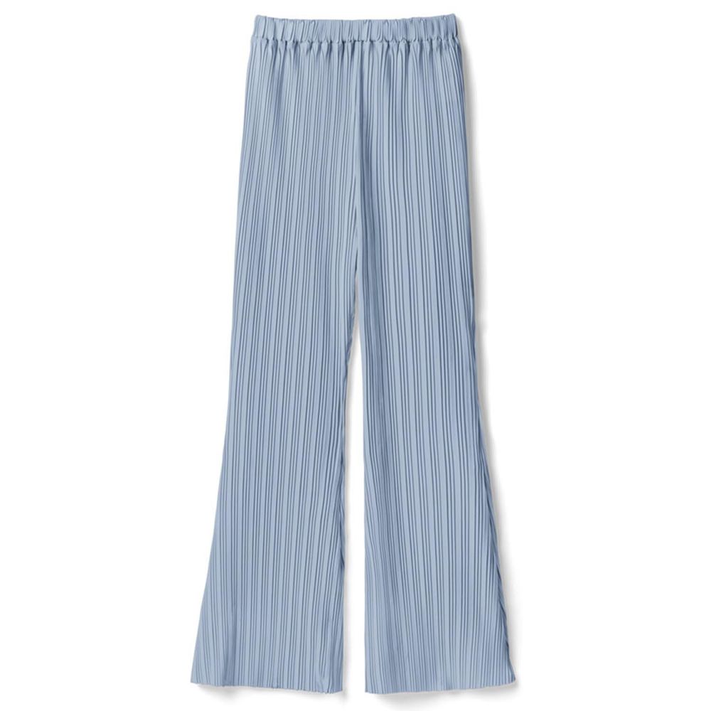 日本 GRL - 低調光澤皺摺百搭寬褲-藍