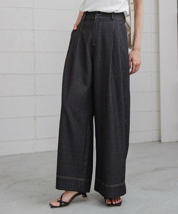 日本 Bab - 簡潔縫線俐落寬版長褲-灰