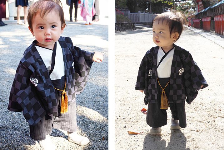 日本 Chil2 - 純棉日本傳統袴/和服(連身衣式)-網格紋-灰