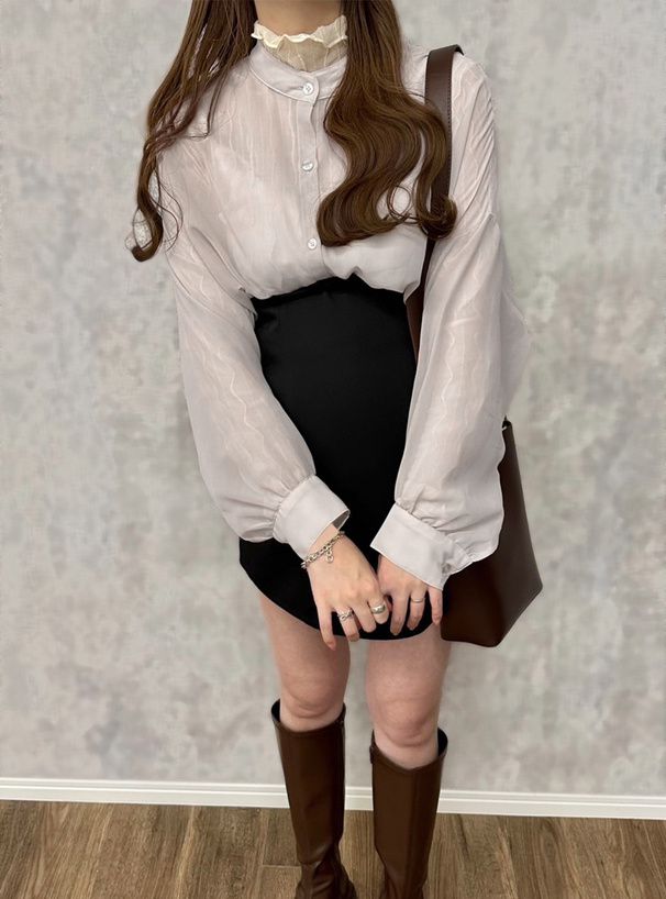 日本 GRL - 透膚感泡泡袖薄長袖襯衫-水藍 (F)