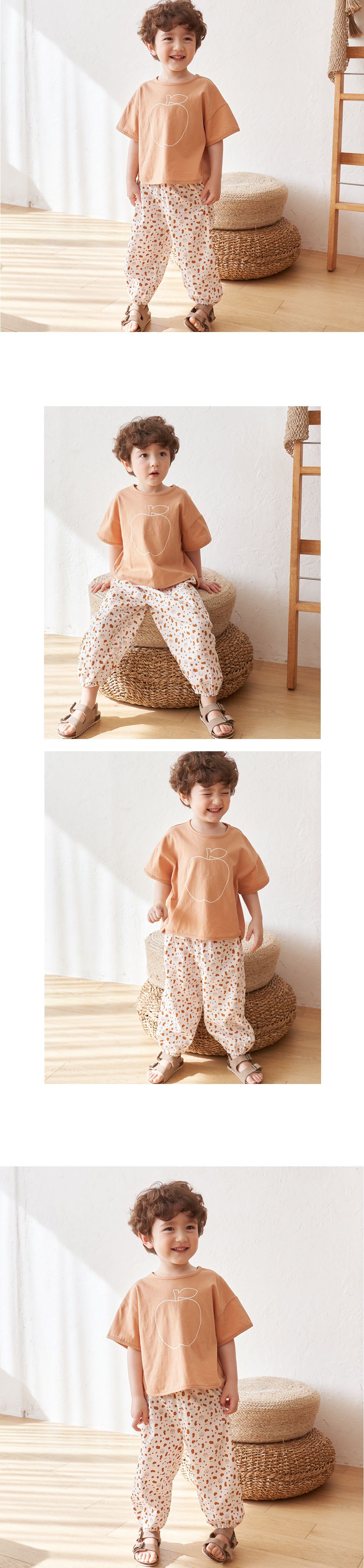 韓國 Bebezoo - 透氣純棉縮褲管防蚊褲-咖啡牛牛