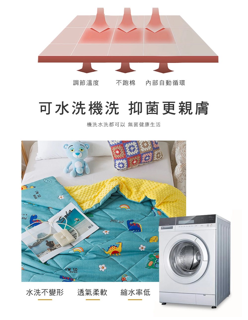 MIGRATORY 媚格德莉 - 3D安撫波波絨可水洗抑菌涼被/四季蓋被-萌萌恐龍 (150x186cm)