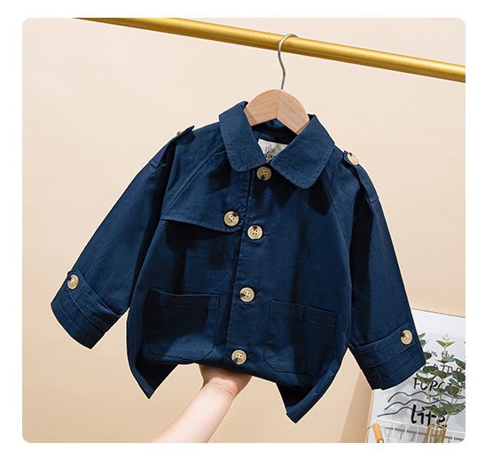 WELLKIDS - 時尚翻領休閒風衣外套-深藍色