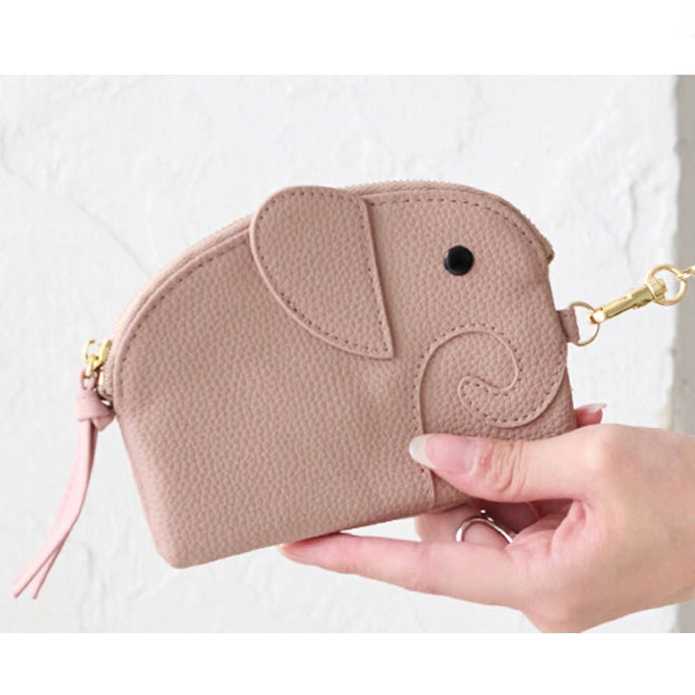 童趣大象附拉繩零錢/鑰匙包-煙燻粉