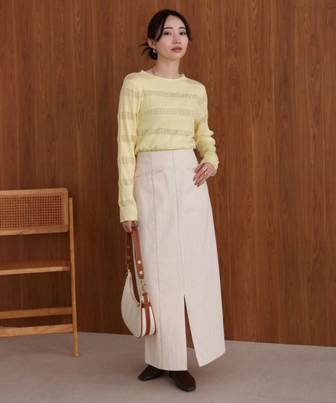 日本 Bab - 魅力條紋透膚針織長袖上衣-米白