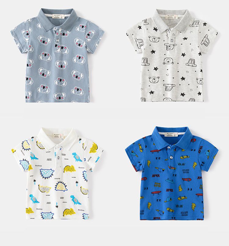 WELLKIDS - 純棉休閒翻領短袖襯衫-星星熊熊車車-灰色