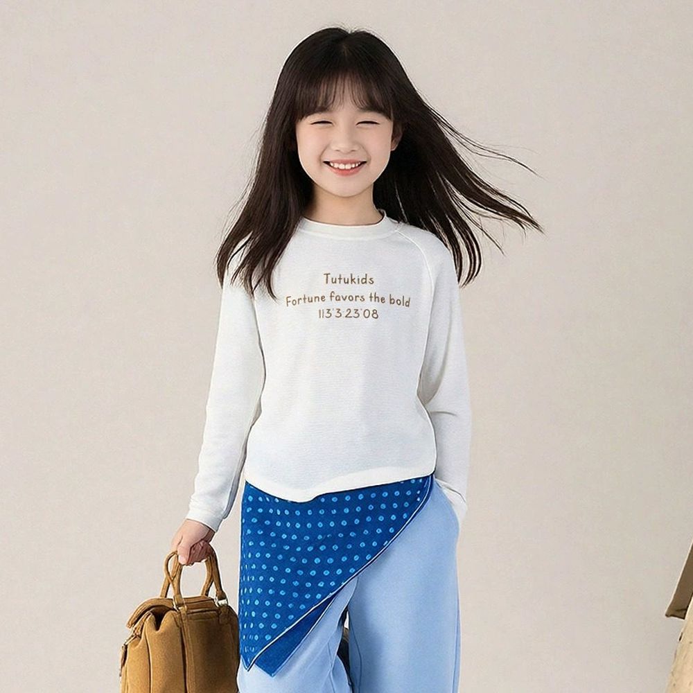 彈性舒適天絲長袖上衣-撞色英文-白色