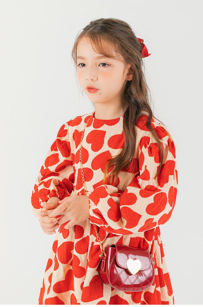 韓國 OZKIZ - (附小斜包) 紅色愛心燈芯絨洋裝-紅