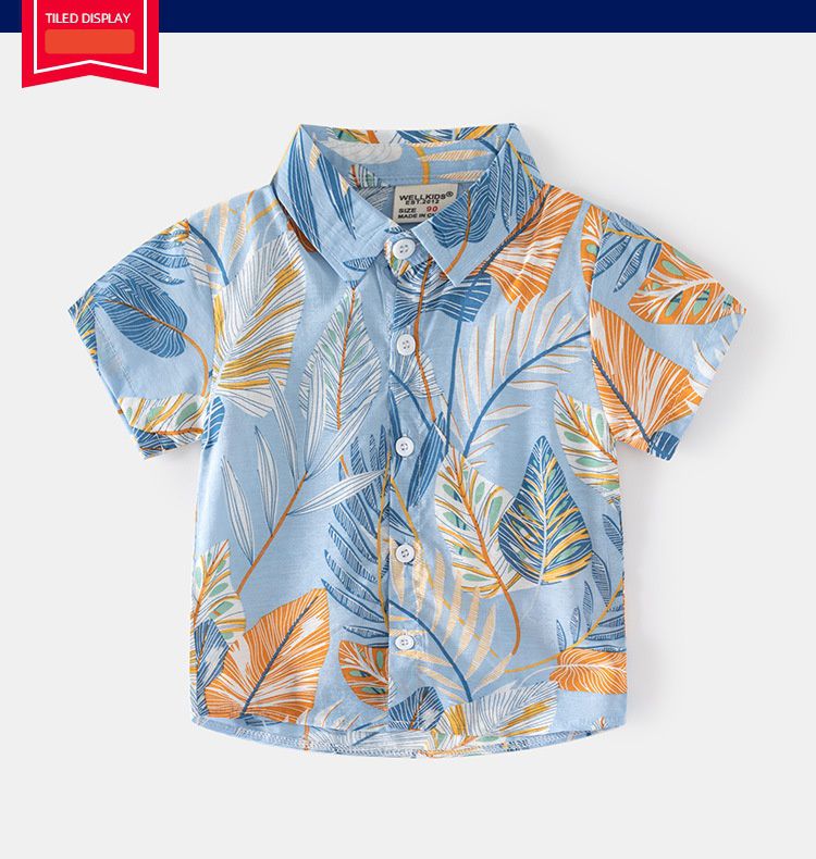 WELLKIDS - 渡假風休閒翻領短袖襯衫-渡假小島-白色