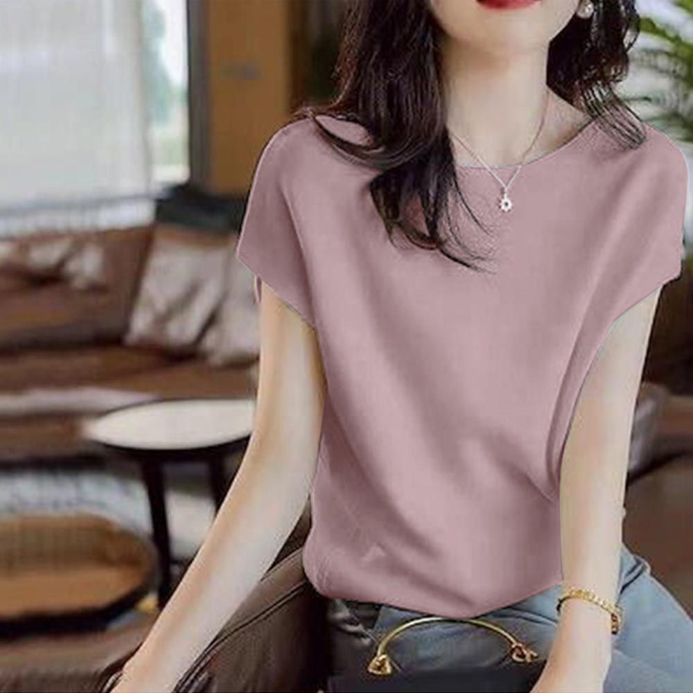 簡約優雅法式袖針織上衣-煙燻粉 (F)